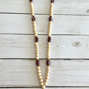 Wooden Bead Necklace with Football Accents